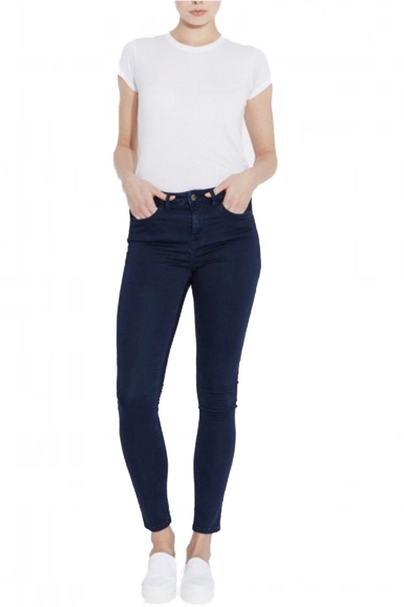 coated navy jeans